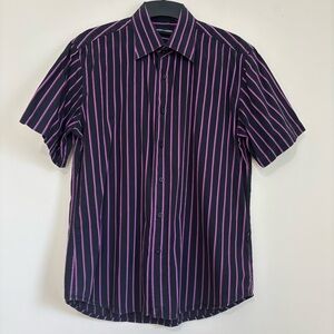 Jack & Jones Black Purple Striped Short Sleeve Button Front Shirt Small